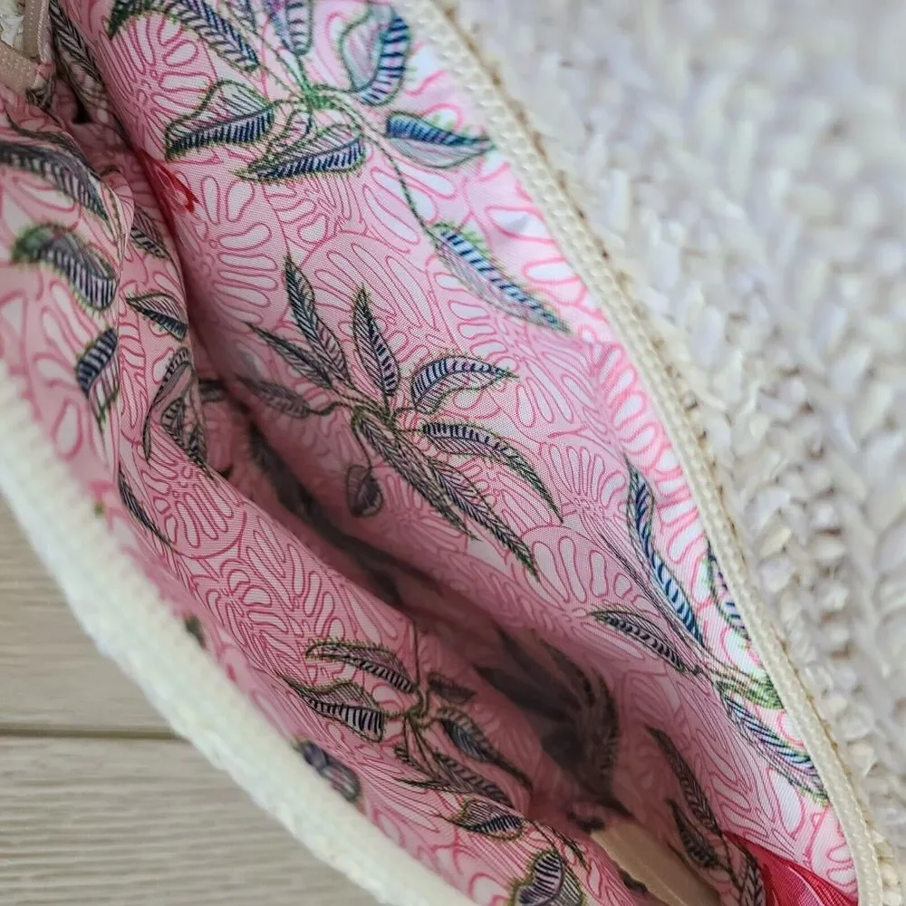Vera Bradley Straw Mini Convertible Backpack Light‎ Natural Pink Tropical Bird